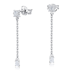 Rectangle Designed CZ Stone With Chain Drop Earring Stud STS-5543